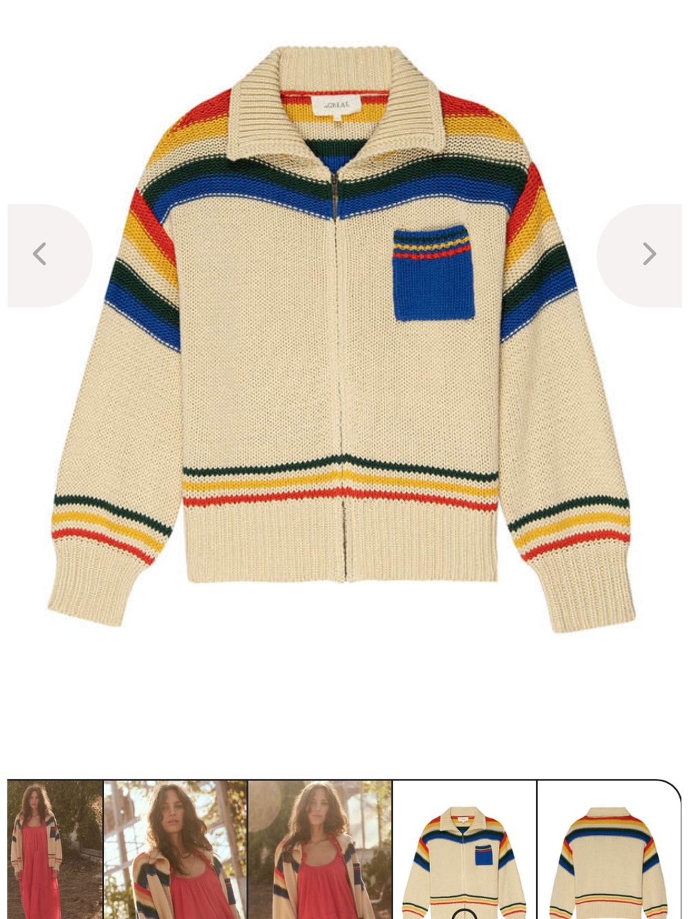 THE GREAT. The Ranch Cardigan with Multicolor Stripes